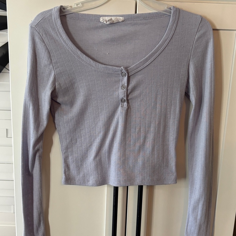 Pink Rose Light Lavender Ribbed Henley Crop Top